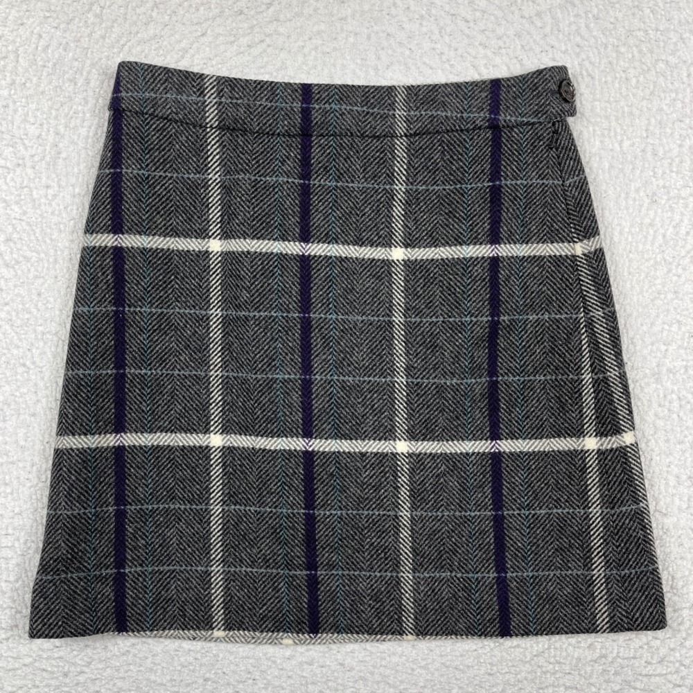 Brooks Brothers Mini Skirt Womens 2 Plaid Wool Herringbone Side Zip Academic